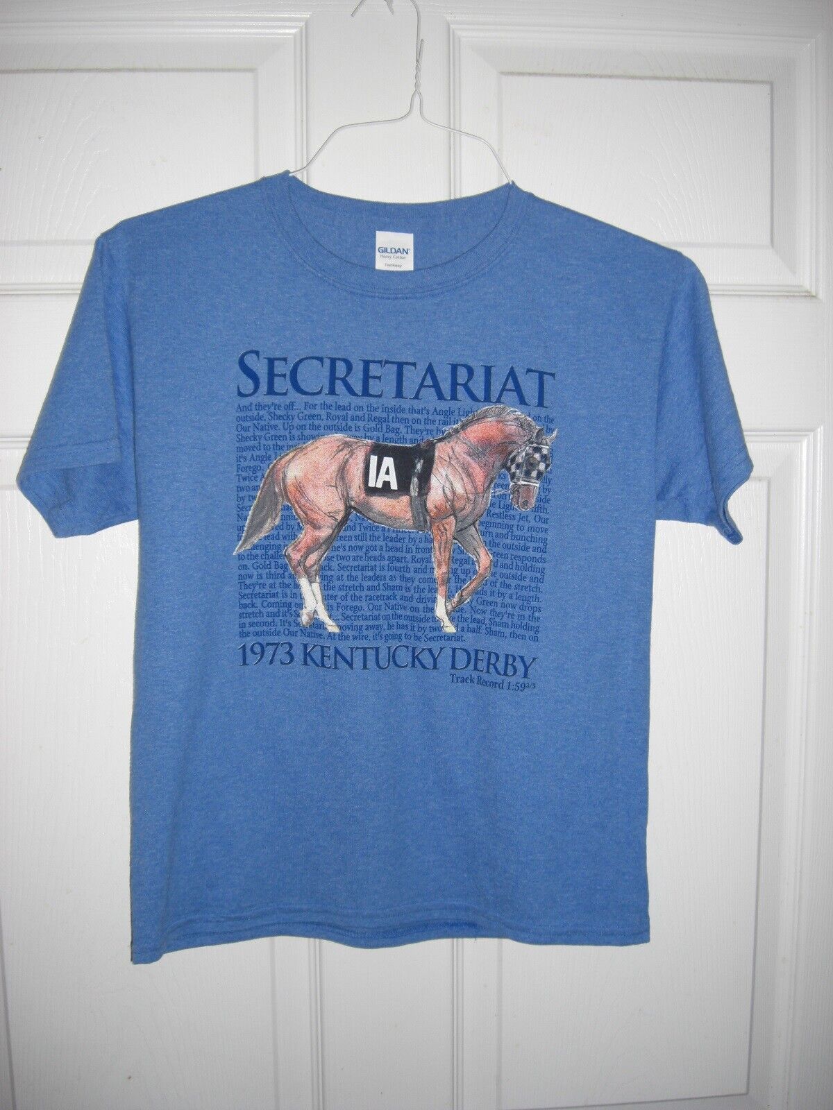 Youth Size Large SECRETARIAT &quot;Race Call&quot; Blue T-Shirt in NEW Condition - $12.00