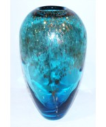 STUNNING LARGE BLUE ART GLASS WITH COPPER/GOLD AVENTURINE 11 3/8&quot; VASE - £74.98 GBP