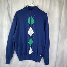 Brooks Brothers 346 1/4 Zip Argyle Sweater Blue Supima Cotton Size 2XL Mock Neck - £31.74 GBP