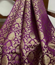 Indian Banarasi Brocade Fabric Purple &amp; Gold Fabric Wedding Dress Fabric - NF66 - £5.96 GBP+