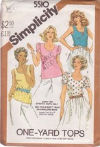 Simplicity 5510 Size 10 Vintage Pattern Misses&#39; One Yard Tops 4 Variations - £2.39 GBP