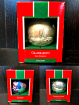 VTG 1989 Hallmark Ornament Grandparents Grandson Granddaughter Glass Ball SET - £21.76 GBP
