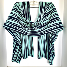 Undulating Turquoise Navy Blue Knit Polyester Ragged Edge Scarf Wrap 62x18in - £11.88 GBP