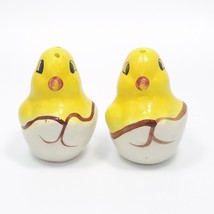 Vintage Easter Chicks Eggs Salt Pepper Shakers 2.75in Figural Yellow Stoneware - £30.60 GBP