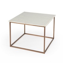 24&quot; White and Copper Genuine Marble and Metal Square Coffee Table - $619.72