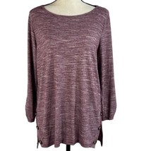 APT 9 Large Top 3/4 Ruched Sleeves Scoop Neck Stretch Hi-Low Slits Purple Women - £14.85 GBP