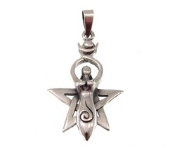 Handcrafted Solid 925 Sterling Silver Spiral Goddess Pentagram Wiccan Pendant - £20.61 GBP