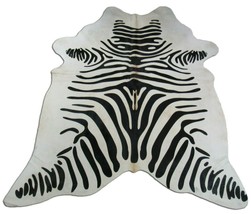 Zebra Cowhide Rug Size: 6.5&#39; X 5.5&#39; Black/White Zebra Print Cowhide Rug F-661 - £149.56 GBP