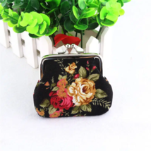 Floral Lock Coin Change Purse - New - Black - $12.99