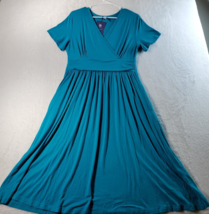 Lilbetter Fit &amp; Flare Dress Womens Size Large Turquoise Short Sleeve Rap V Neck - £15.84 GBP