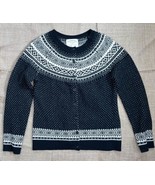 Cambridge Dry Goods Black White Fair Isle Wool Blend Cardigan Sweater Me... - $39.60