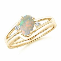 ANGARA Split Shank Opal Engagement Ring with Wedding Band in 14K Solid Gold - £737.10 GBP