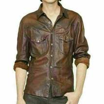 Classic leather shirt , Brown leather, leather jacket, custom made Casua... - £133.71 GBP