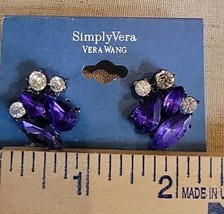 SimplyVera Purple  Rhinestones Stud Earrings Gunmetal Prong Set Everyday Jewel - £7.63 GBP