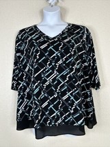 AnyWear By Catherines Blouse Womens Plus Size 1XWP Blk/Blue Mosaic V-neck - $18.90