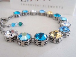 Swarovski Crystal Bracelet / Art Deco / Wedding Bracelet / Blue Crystals / Filig - £39.31 GBP