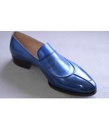 Men&#39;s Loafers Blue Burnished Split Party Wear Premium Quality Leather Shoes - £119.61 GBP+