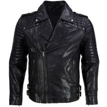 Nuevo abrigo chaqueta de cuero NEGRO para hombre motociclista piel de... - $2,163.17 MXN+