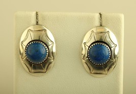 Vtg Sterling Silver Sign Tom Lewis Native American Concho Lapis Lazuli Earrings - £166.15 GBP