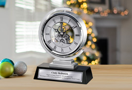 Gear DaVinci Metal Silver Desk Clock Rotate Retirement Appreciation Gift Engrave - £126.41 GBP