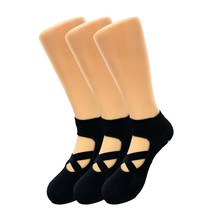 Non-Slip Grip Yoga Pilates Socks with Straps Studio Socks 3 Pairs - £10.37 GBP
