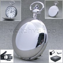 Silver Color Pocket Watch Brass 47 MM Men Watch on Arabic Numbers Fob Chain P50 - £17.57 GBP