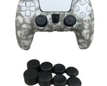 Silicone White Skulls Grip + (8) Multi Analog Thumb Caps For PS5 Controller - $8.99
