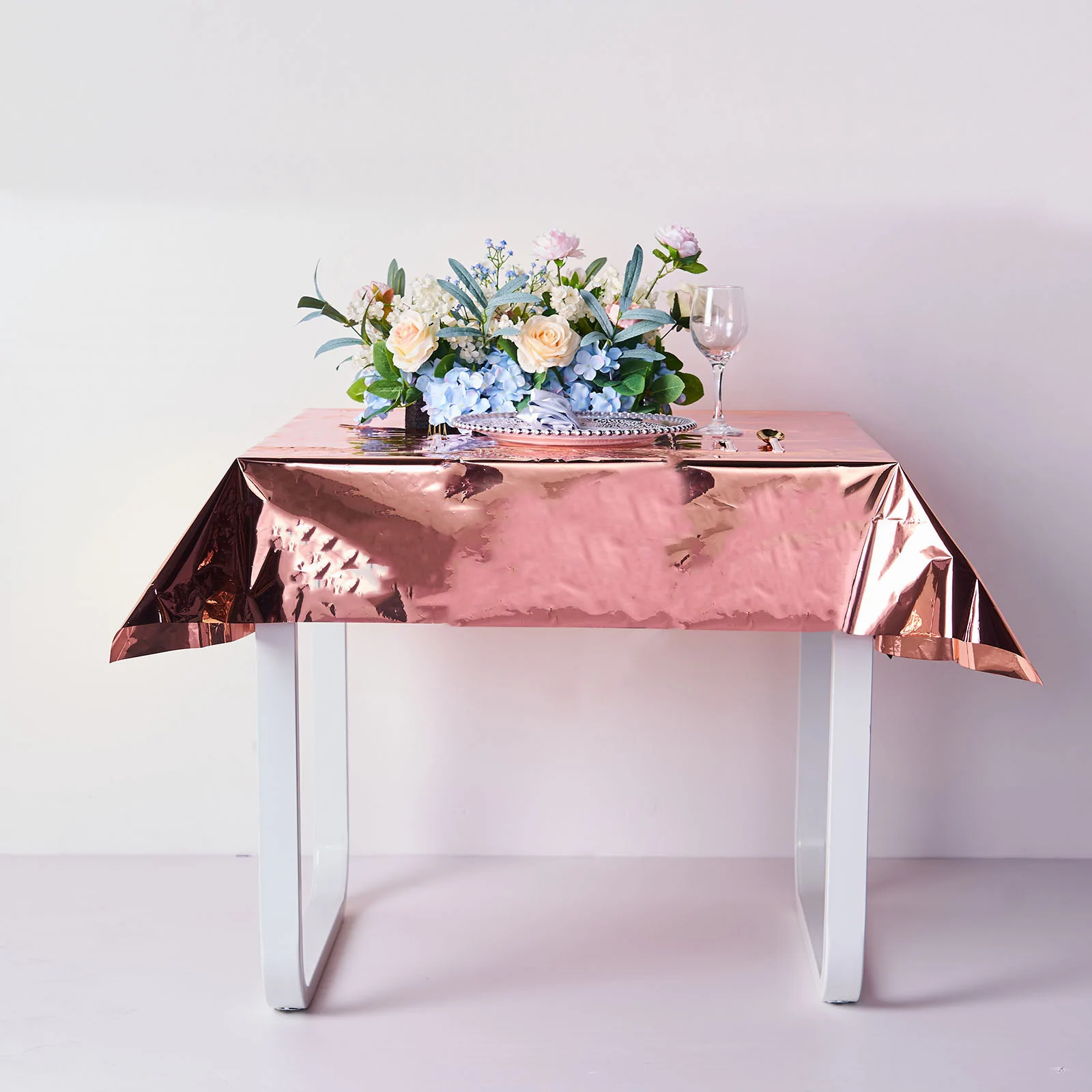 Rose Gold - 50&quot;x50&quot; Tablecloth Metallic Foil Square Disposable Table Cover - £15.13 GBP