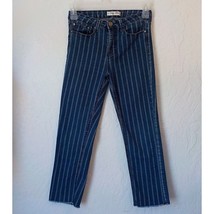 Indigo Rein Women 9 29x25 Striped Jeans Blue Demin Stretch Zip Up Amended Hem - $9.89