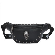 Annmouler 2022 Luxury Unisex Waist Bag Pu Leather Black Fanny Packs Punk Style R - £88.76 GBP