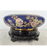 Antique  Chinese Cloisonne Heavy Cherry Blossom &amp; Blue Bird Bowl on Stand - $118.80