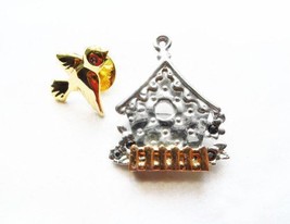 Danecraft Silver - Plated Pair of Two (2) Birdhouse and Bird Pin Brooch - £7.70 GBP