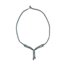 Vintage Mid-Century Aquamarine Blue Rhinestone Snake Choker Necklace, Eternal Lo - £131.86 GBP