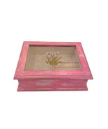 Leaded Glass Jewelry Box, Pink Hand-painted Distressed Wooden Box - £69.98 GBP