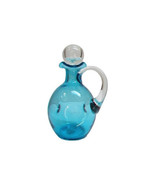 Mid-Century Blue Pinched Decanter with Round Stopper by Bischoff Glass C... - £46.39 GBP