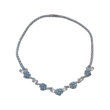 Blue Rhinesone Floral Necklace, Aquamarine Opal and Rhinestone - £117.73 GBP