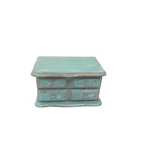 Vintage Restyled Turquoise Distressed Wooden Jewelry Box - £71.05 GBP