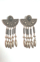 Navaho-style Black and Silver-tone Dramatic Dangle Chandelier Earrings - £47.30 GBP
