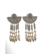Navaho-style Black and Silver-tone Dramatic Dangle Chandelier Earrings - £46.39 GBP