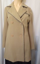 Symmetry Beige Long Jacket Coat Trench style Polyester, silk trim Lined Size 6 - £39.38 GBP