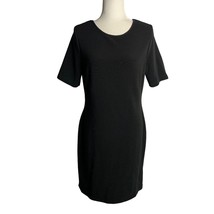 Mario Serrani Ribbed Knit Sheath Dress M Black Short Sleeves Knee Length Stretch - £14.69 GBP