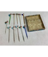 8 Vintage Blown Glass Rooster Cocktail Picks &amp; 3 Plastic/Wooden Elephant... - $453.96 MXN