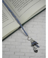 Heart Cluster Beaded Thong Bookmark Glass Pearl Crystal Handmade Blue New - $16.82