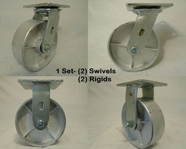 6&quot; x 2&quot; Swivel Casters / Rigid Steel Wheel 1200lb ea Heavy Duty - Tool Box - £65.31 GBP