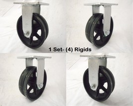 6&quot; x 2&quot; Rigid Caster 7/8&quot; V-Groove Iron Steel Wheel (4) 1000 lbs Each - £31.66 GBP