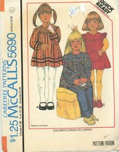 McCalls 5690  Vintage Quick and Easy Girls Dress, Top or Jumper Size 6 C... - $4.00