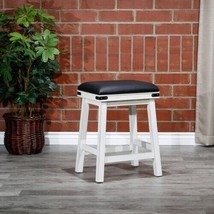 24&quot; Counter Stool, Antique White Finish, Black Leather Seat - $161.18