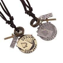 Necklaces Personality Nation Retro Leather Woven Alloy Poker Pendants - ... - £1.54 GBP