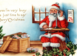 Santa Claus Christmas Postcard Holds Telephone Phone Receiver Gift Crate Whitney - £20.81 GBP