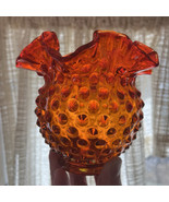 Fenton Art Glass Crimped Hobnail Ruffled Vase Amberina/Tangerine Pattern - $47.66 CAD